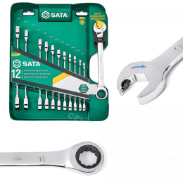 SATA Klucze płasko-oczkowe z grzechotką 12 elementów 8-19mm