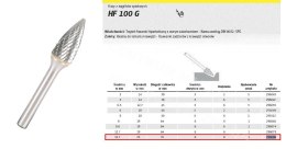 KLINGSPOR FREZ DO METALU HF 100 G FI=12,7x25mm TRZPIEŃ 6mm TYP SPG, HIPERBOLICZNY-SZPIC