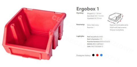 PATROL ERGOBOX 1 CZERWONY, 116 x 112 x 75mm